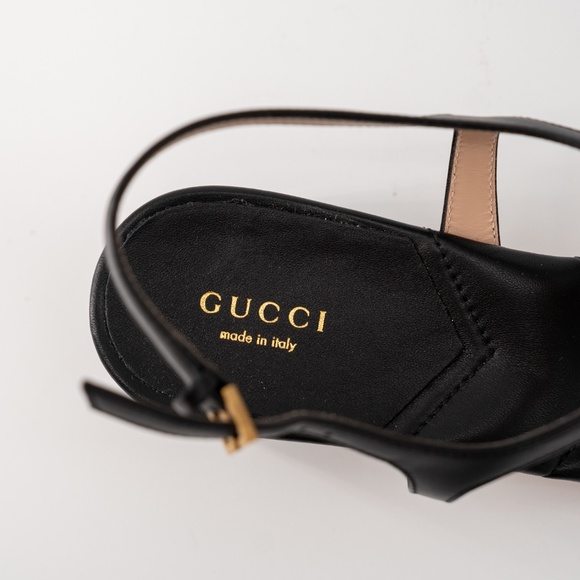 size 40.5G - Gucci Marmont GG Thong T-Strap Sandals Black Leather Chuck Heel - Picture 8 of 12